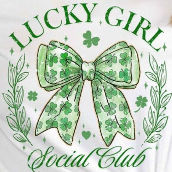 St Patricks Day Lucky Girl Shirt, Green Bow Shamrock Social Club Outfit - Picture 2 of 4